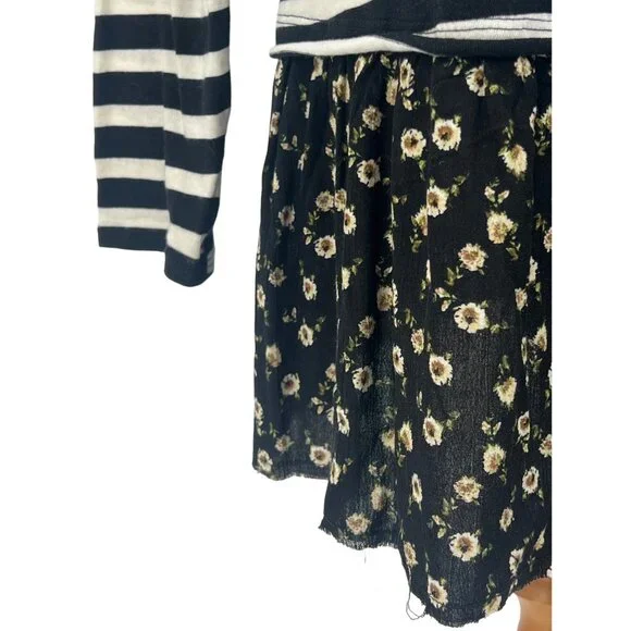 NWOT Free People 90s Grunge Striped Long Slv Thumbholes Floral Dress Y2K Skater - Picture 7 of 16